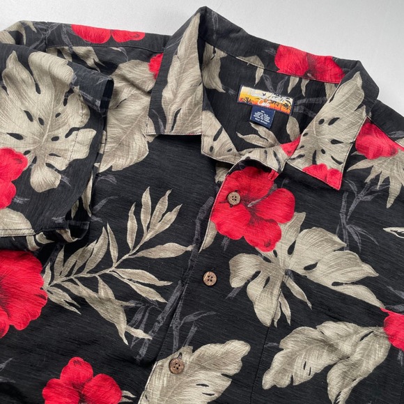 Havana Jack'S Cafe Other - Havana Jacks Cafe‎ Mens XL Silk Hawaiian Shirt Red Hibiscus Tropical Camp Black